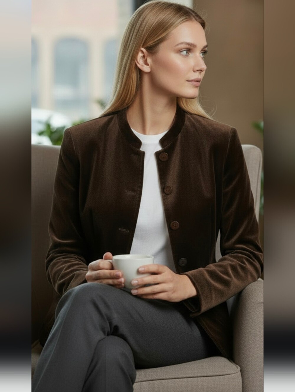 Ann Taylor Brown Velvet Nehru Jacket Size 6 - Picture 2 of 8